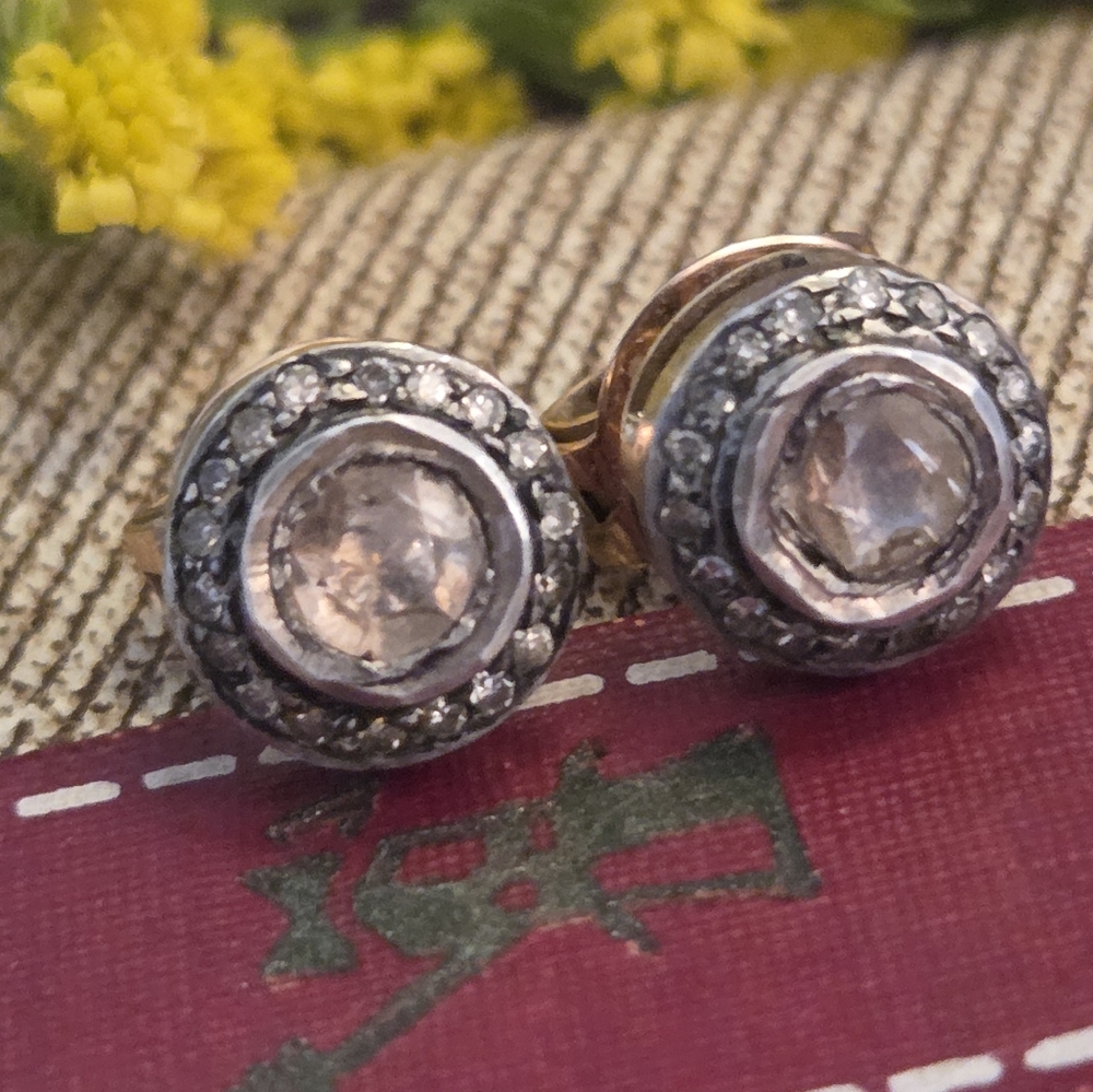 Amazing Antique Fine Natural Rose Cut Diamond Stud Earrings - Picture 3 of 6